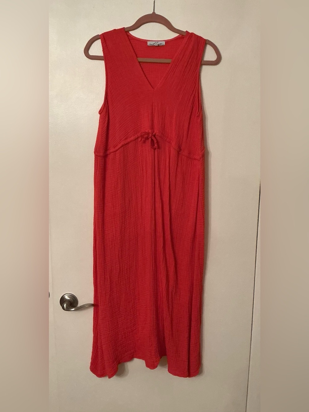 Red Haute Red Textured  gauzy V-Neck Dress